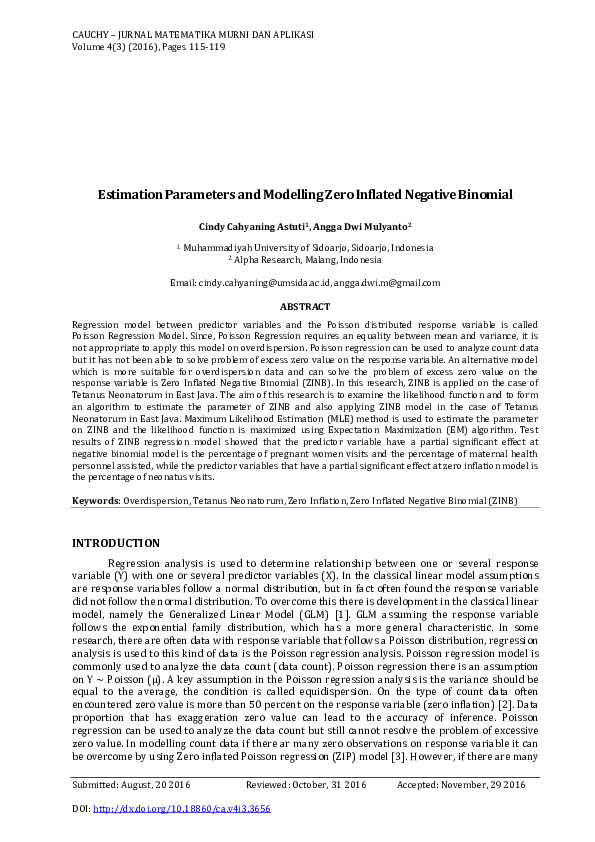 (PDF) Estimation Parameters And Modelling Zero Inflated Negative Binomial