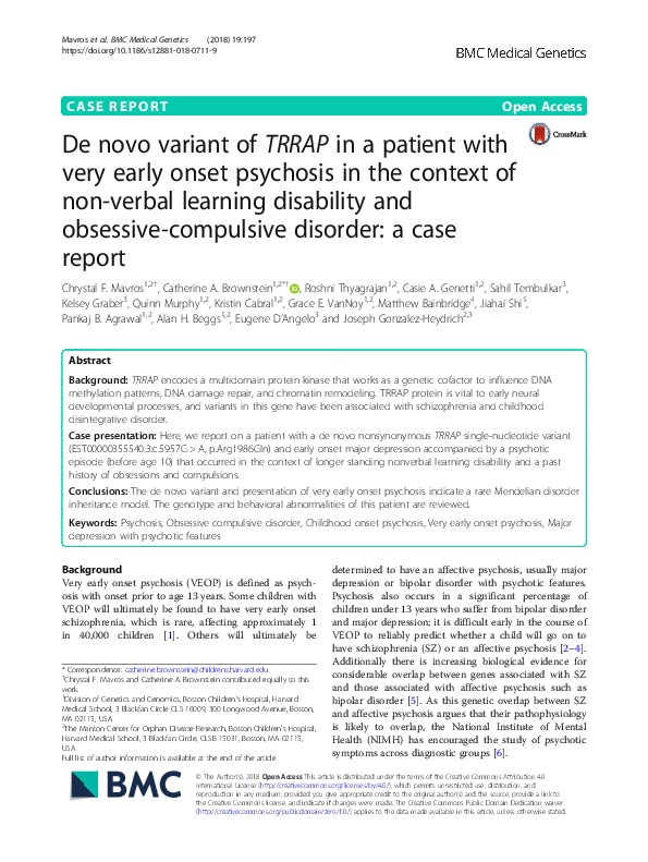 (PDF) De novo variant of TRRAP in a patient with very early onset ...