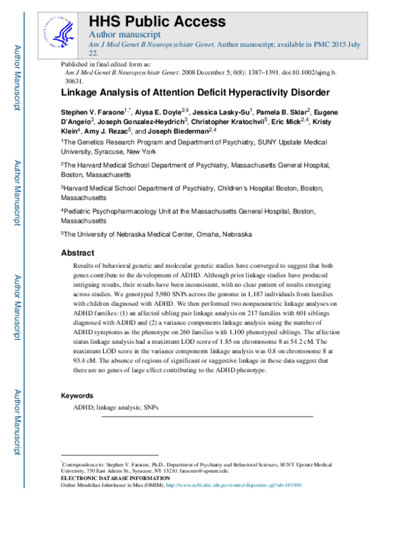 (PDF) Linkage analysis of attention deficit hyperactivity disorder