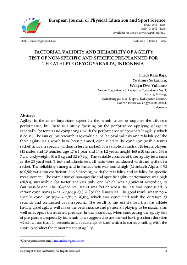 (PDF) Factorial Validity and Reliability of Agility Test of Non ...