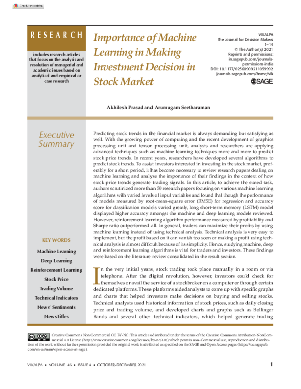 (PDF) Importance of Machine Learning in Making Investment Decision in ...
