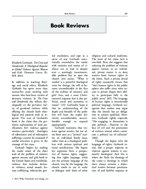 (PDF) Elizabeth Gerhardt. The Cross and Gendercide: A Theological ...