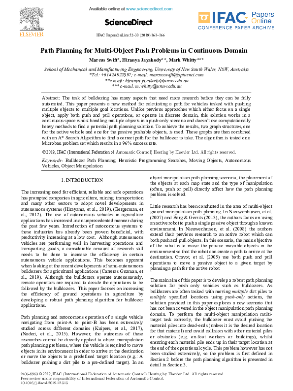 (PDF) Path Planning for Multi-Object Push Problems in Continuous Domain