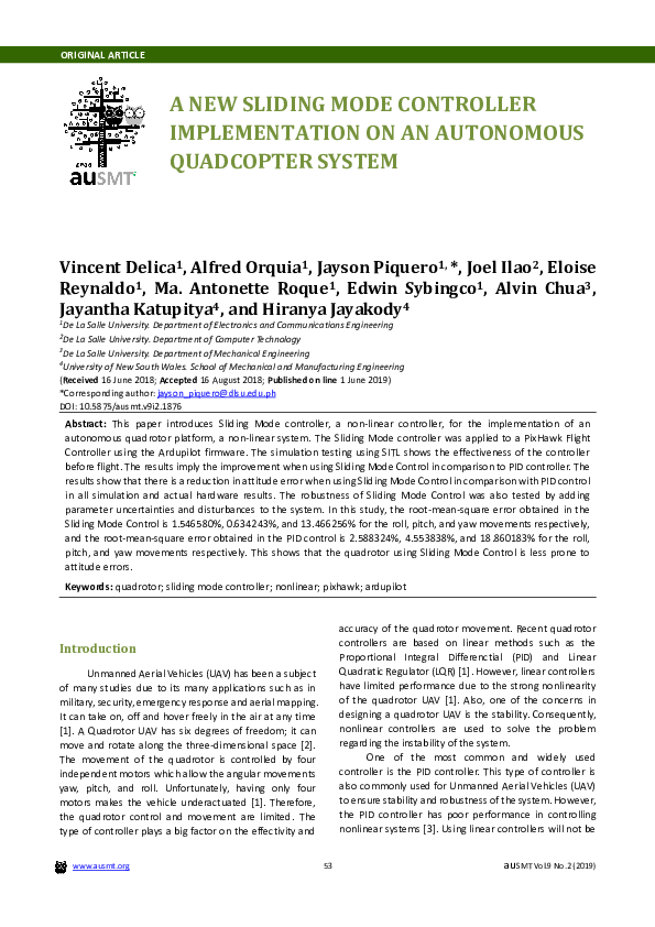 (PDF) A New Sliding Mode Controller Implementation on an Autonomous ...