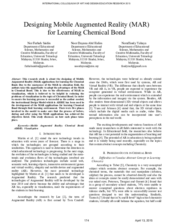 (PDF) Designing Mobile Augmented Reality (MAR) for Learning Chemical Bonds