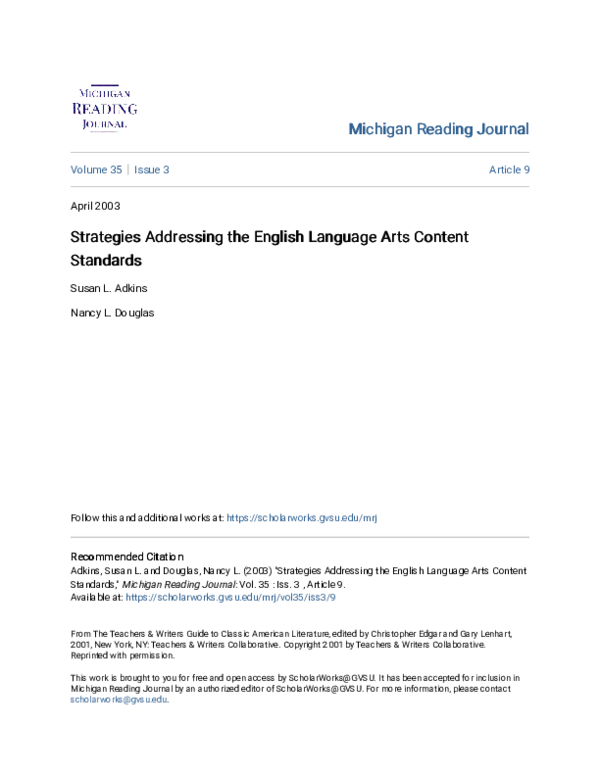 (PDF) Strategies Addressing the English Language Arts Content Standards