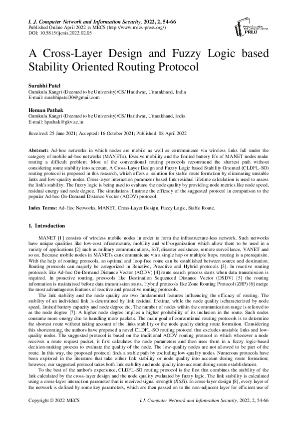 (PDF) A Cross-Layer Design and Fuzzy Logic based Stability Oriented ...