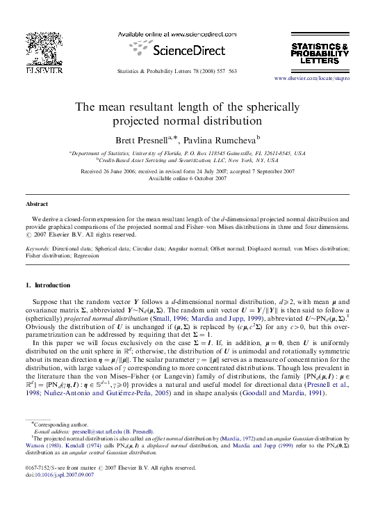 (PDF) The mean resultant length of the spherically projected normal ...