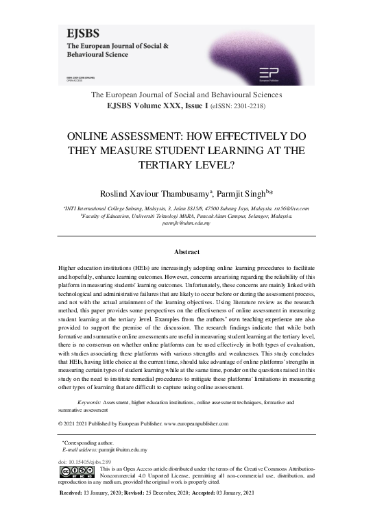 (PDF) Online Assessment: How Effectively Do They Measure Student ...