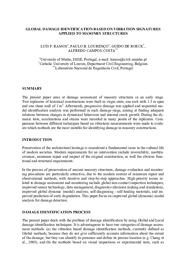(PDF) Global damage identification based on vibration signatures ...