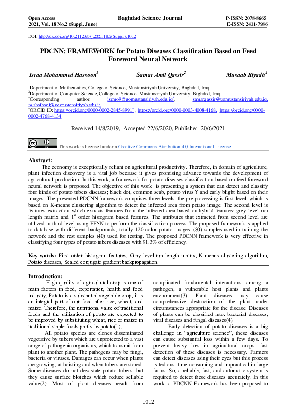 (PDF) PDCNN: FRAMEWORK for Potato Diseases Classification Based on Feed ...