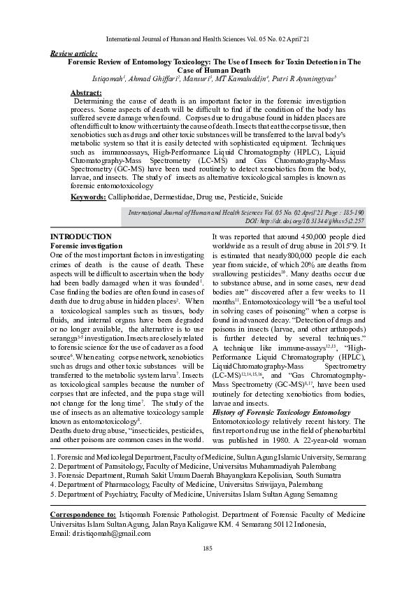 (PDF) Forensic Review of Entomology Toxicology The Use of Insects for