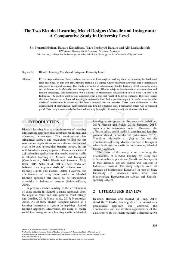 (PDF) The Two Blended Learning Model Designs (Moodle and Instagram): A ...