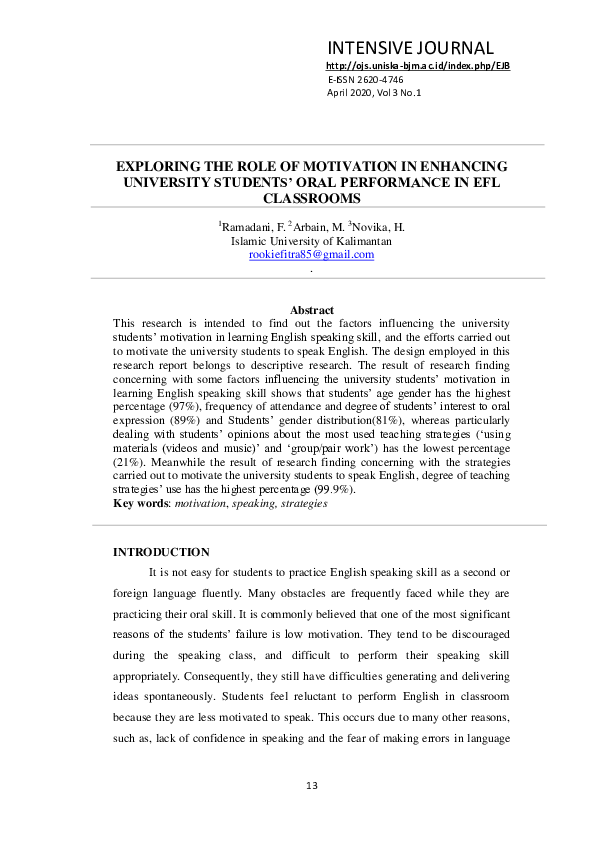 (PDF) Exploring the Role of Motivation in Enhancing University Students ...