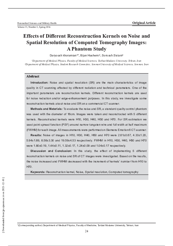 (PDF) Effects of Different Reconstruction Kernels on Noise and Spatial ...