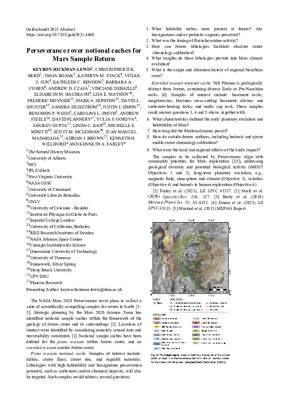 (PDF) Perseverance rover notional caches for Mars Sample Return