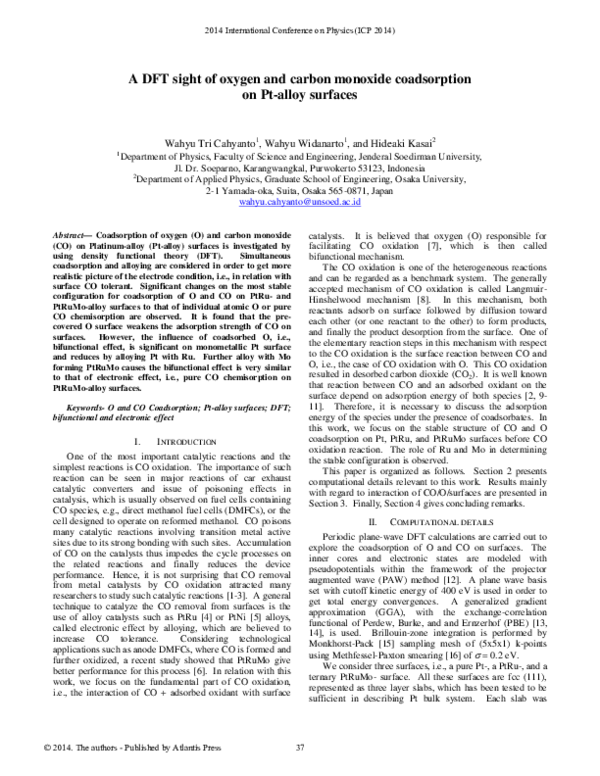 (PDF) A DFT sight of oxygen and carbon monoxide coadsorption on Pt ...