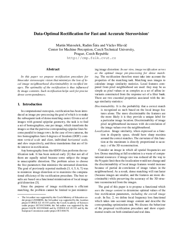 (PDF) Data-Optimal Rectification for Fast and Accurate Stereovision