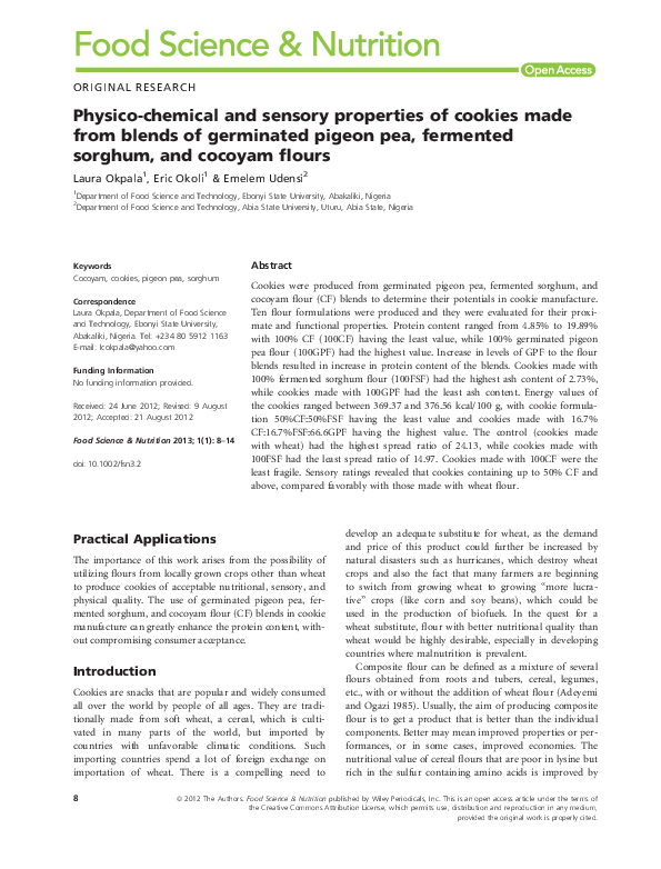(PDF) Physico‐chemical and sensory properties of cookies made from ...