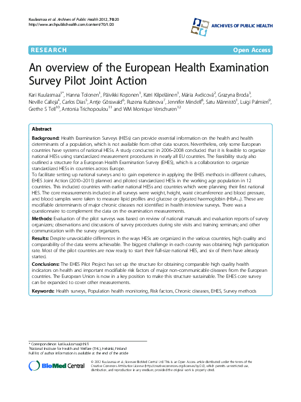 (PDF) An overview of the European Health Examination Survey Pilot Joint