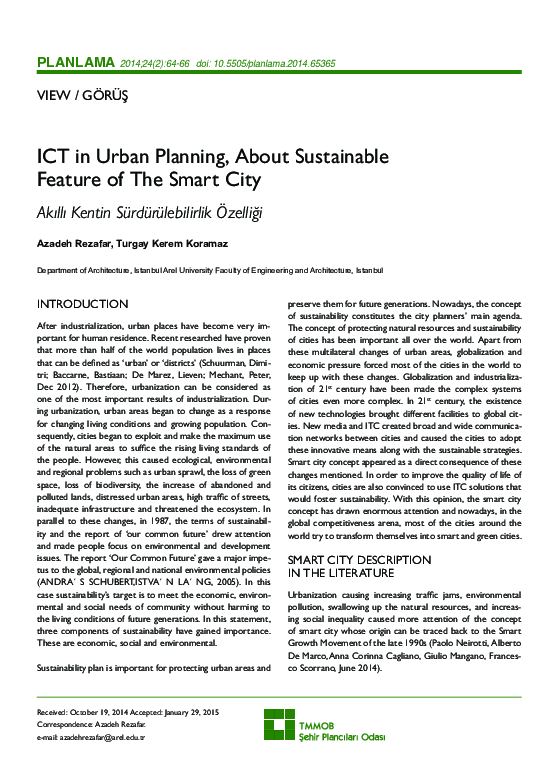 (PDF) ICT in Urban Planning, About Sustainable Feature of The Smart City