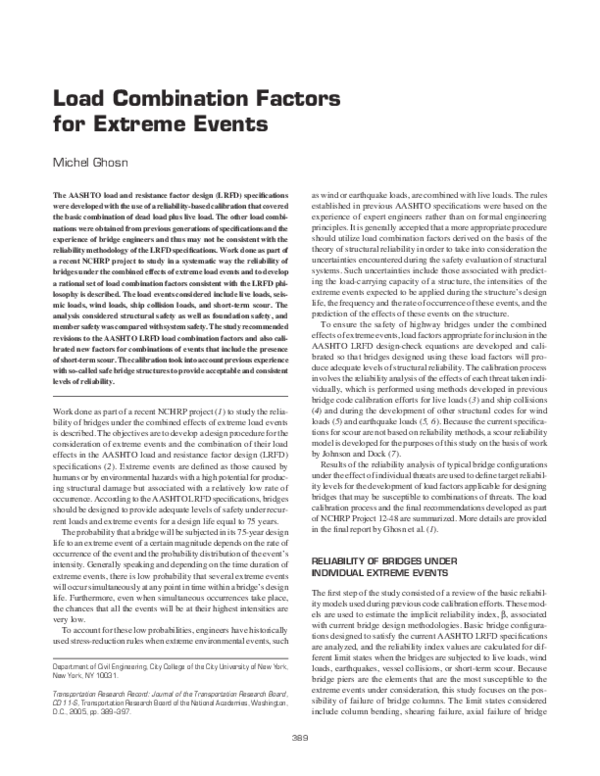 (PDF) Load Combination Factors for Extreme Events