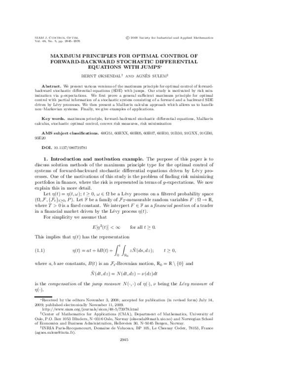 (PDF) Maximum Principles for Optimal Control of Forward-Backward ...