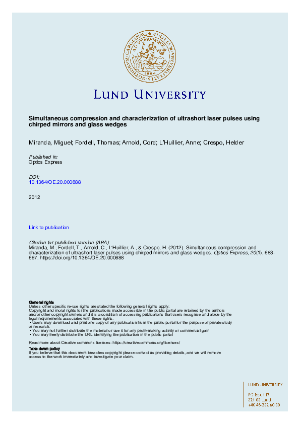 (PDF) Simultaneous compression and characterization of ultrashort laser ...