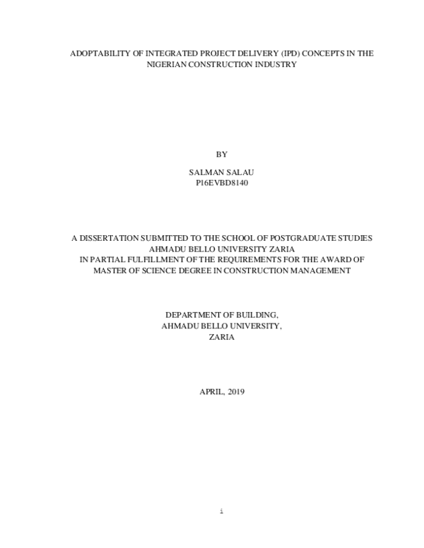 (PDF) Adoptability of Integrated Project Delivery (Ipd) Concepts in the ...