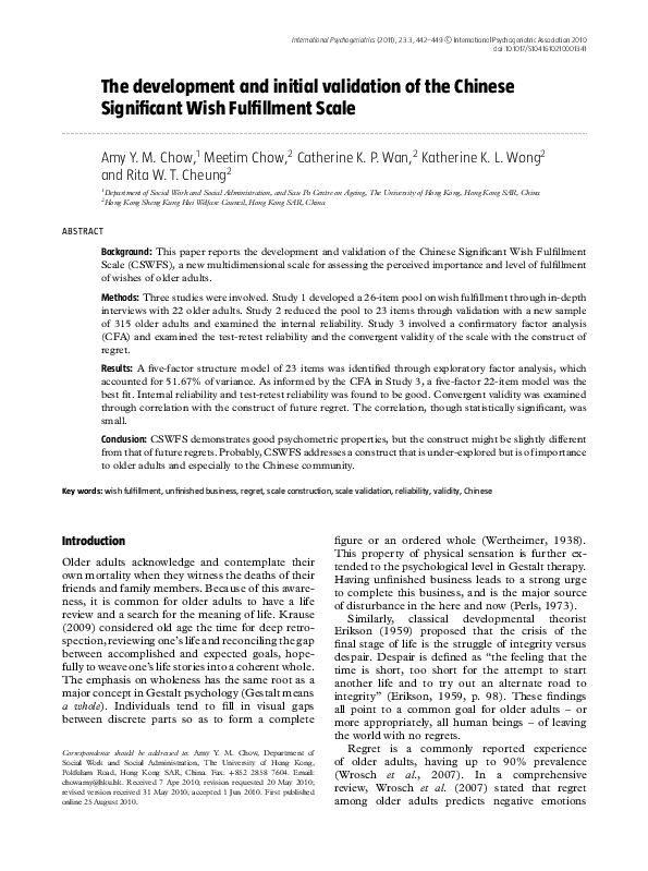 (PDF) The development and initial validation of the Chinese Significant ...