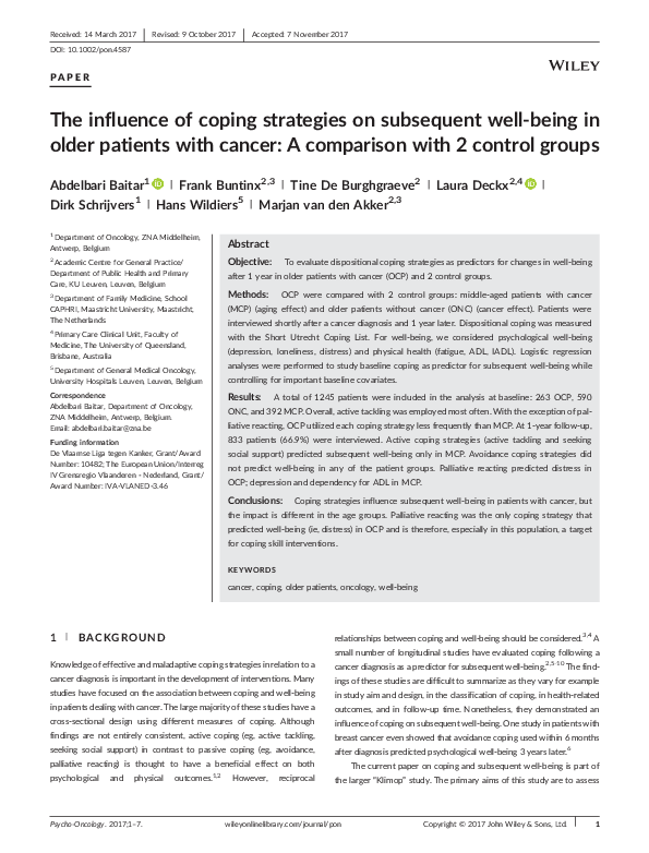 (PDF) The influence of coping strategies on subsequent well-being in ...