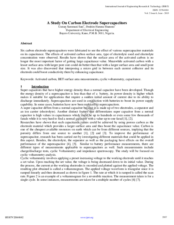 (PDF) A Study On Carbon Electrode Supercapacitors