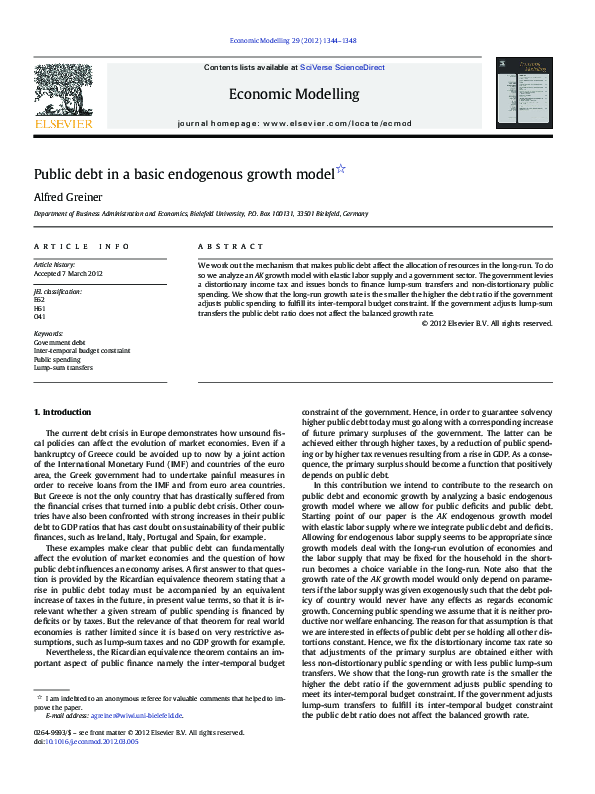 (PDF) Public debt in a basic endogenous growth model