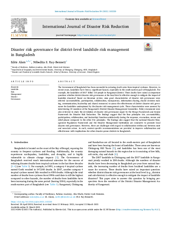 (PDF) Disaster risk governance for district-level landslide risk ...