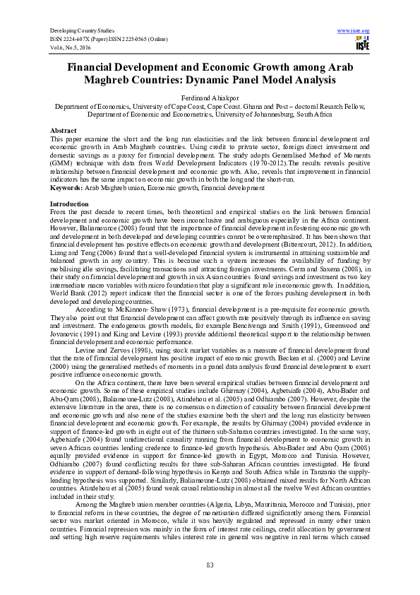 (PDF) Financial Development and Economic Growth among Arab Maghreb ...