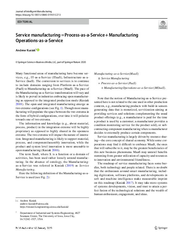 (PDF) Service manufacturing = Process-as-a-Service + Manufacturing ...