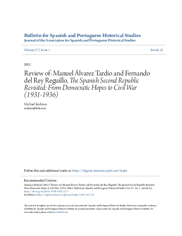 (PDF) The Spanish Second Republic revisited: from democratic hopes to ...