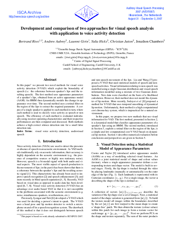 (PDF) Development and comparison of two approaches for visual speech ...