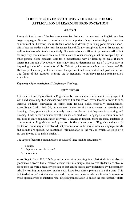 (DOC) THE EFFECTIVENESS OF USING THE U-DICTIONARY APPLICATION IN ...