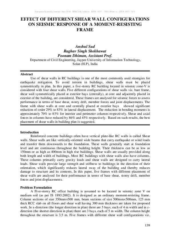 (PDF) Effect of Different Shear Wall Configurations on Seismic Response ...