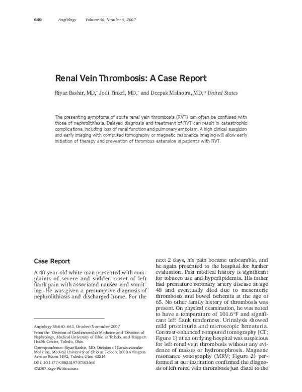 (PDF) Renal Vein Thrombosis A Case Report Riyaz Bashir Academia.edu