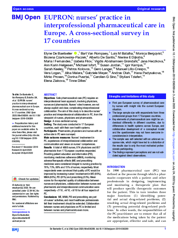 (PDF) EUPRON: nurses’ practice in interprofessional pharmaceutical care ...