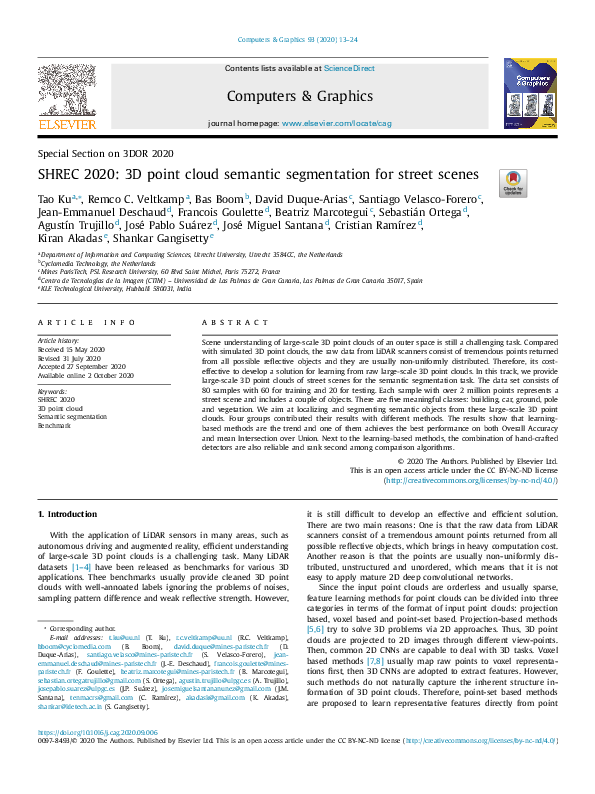 (PDF) SHREC 2020: 3D point cloud semantic segmentation for street scenes
