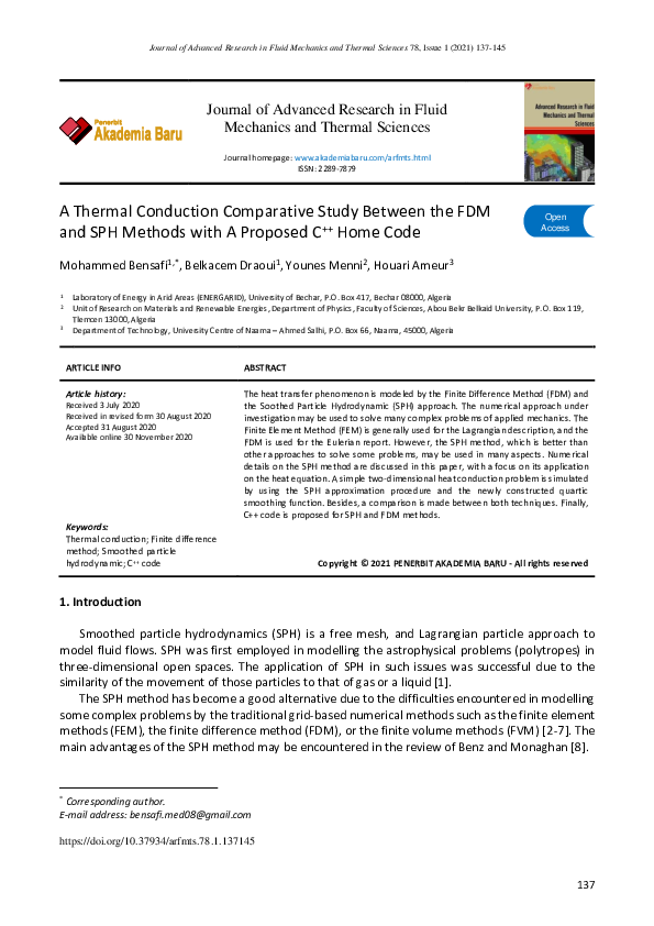 (PDF) A Thermal Conduction Comparative Study Between the FDM and SPH ...