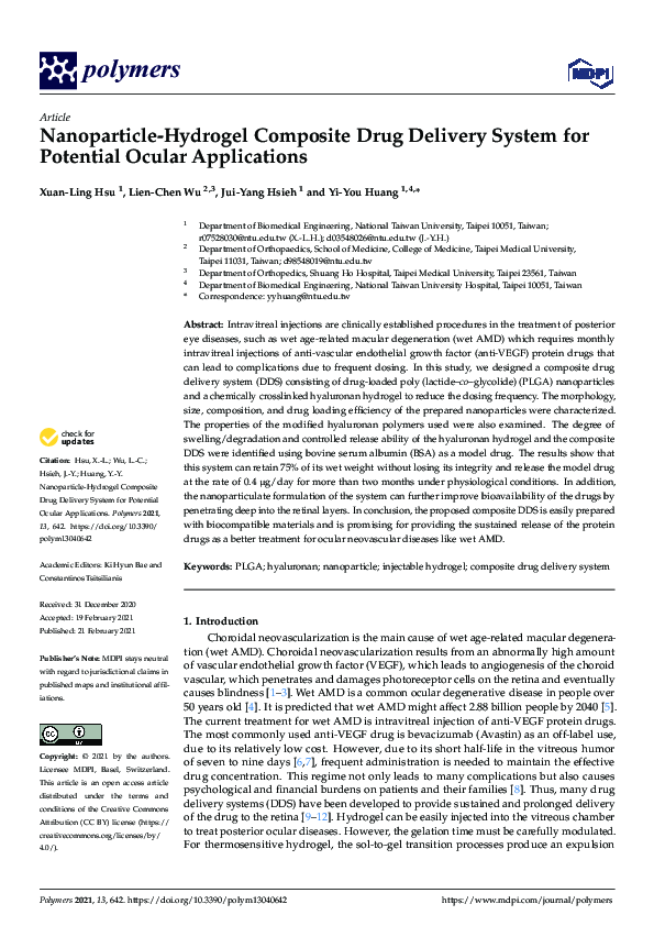 (PDF) Nanoparticle-Hydrogel Composite Drug Delivery System for ...
