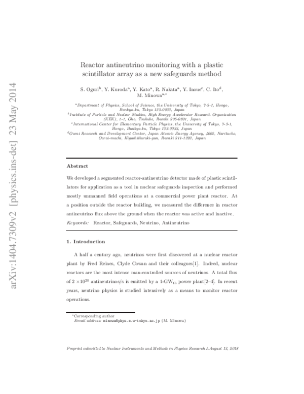(PDF) Reactor antineutrino monitoring with a plastic scintillator array