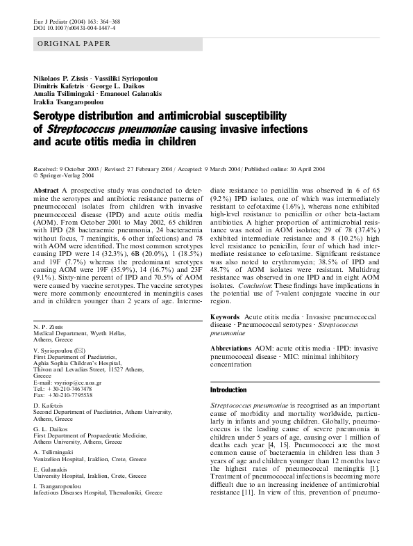 (PDF) Serotype distribution and antimicrobial susceptibility of ...