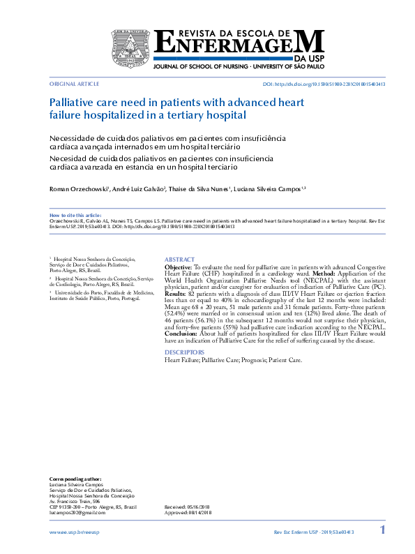 (PDF) Palliative care need in patients with advanced heart failure ...