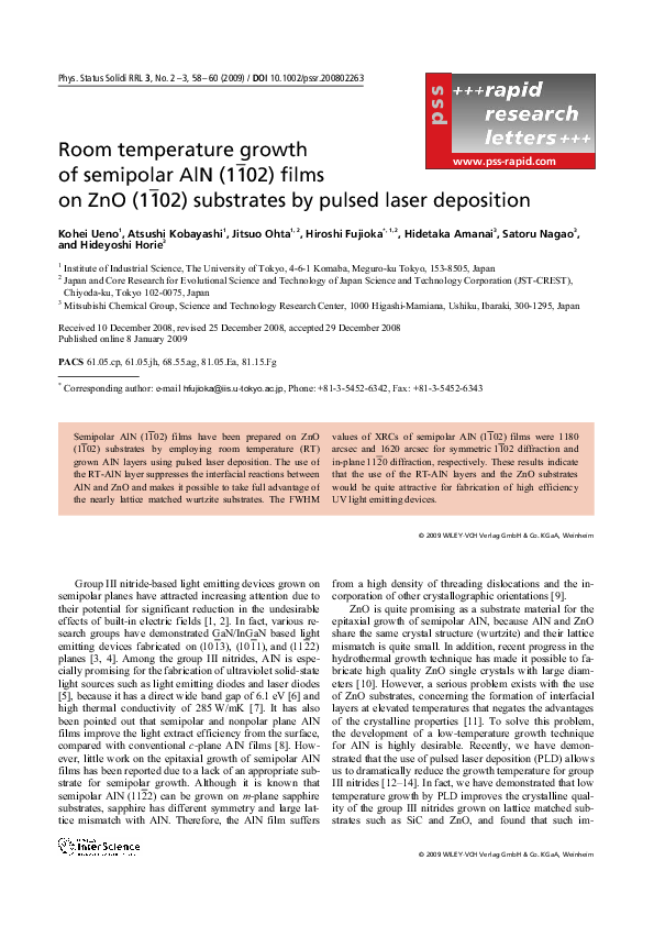 (PDF) Room temperature growth of semipolar AlN (1$ \bar 1 $02) films on ...