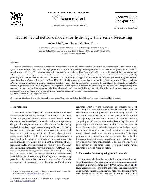 (PDF) Hybrid neural network models for hydrologic time series forecasting
